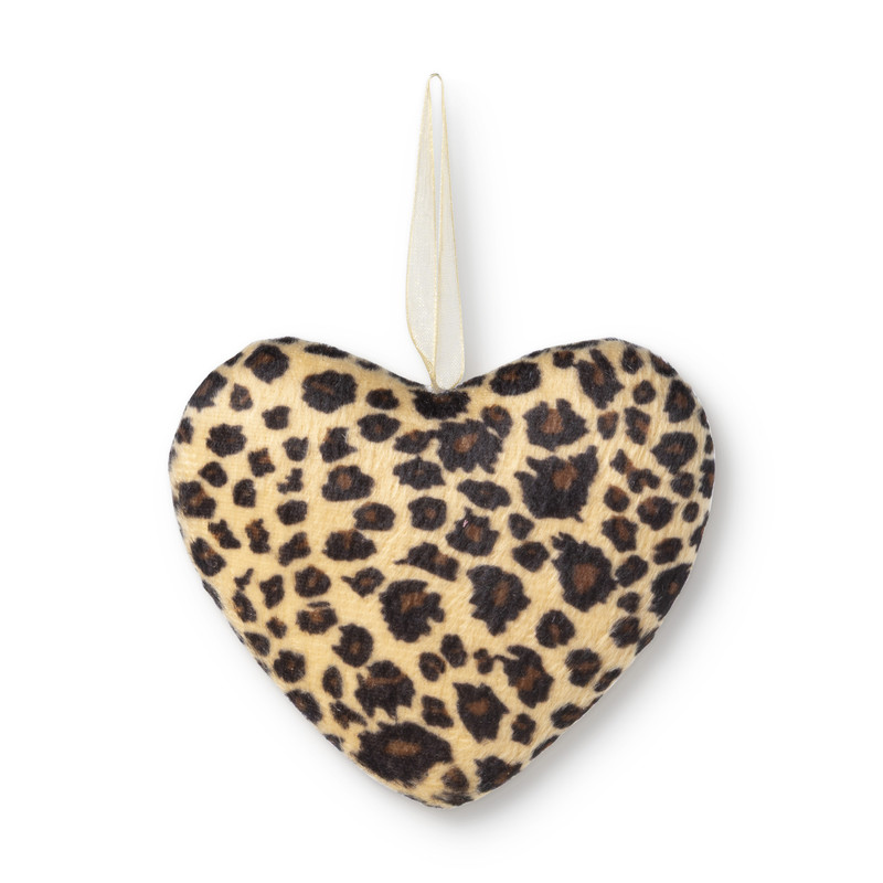 Kersthanger hart luipaard - bruin - 12x12 cm